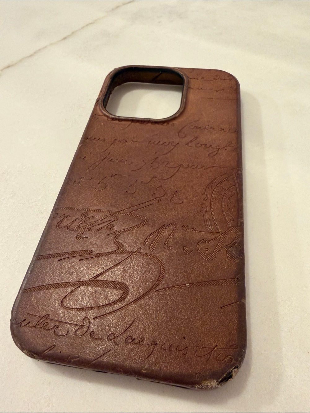 Berluti Brown Leather Scritto iPhone 15 Pro Case